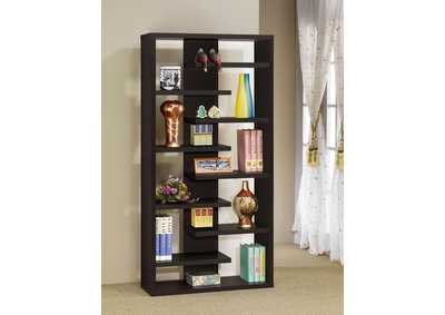 Image for Bookcase with Staggered Floating Shelves Cappuccino