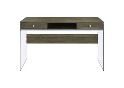 Dobrev 2-drawer Writing Desk Weathered Grey and Clear,Coaster Furniture