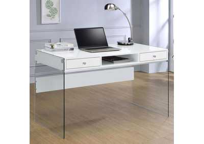 Image for Dobrev 2-Drawer Writing Desk Glossy White And Clear