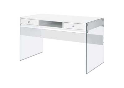 Dobrev 2-drawer Writing Desk Glossy White and Clear,Coaster Furniture