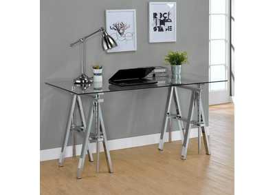 Statham Glass Top Adjustable Writing Desk Clear And Chrome
