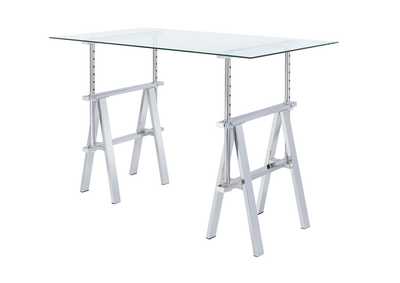 Image for Porcelain Casual Silver Glass Top Adjustable Writing Desk