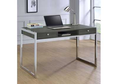 Image for Wallice 2-drawer Writing Desk Weathered Grey and Chrome