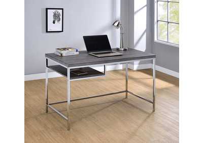 Kravitz Rectangular Writing Desk Weathered Grey and Chrome