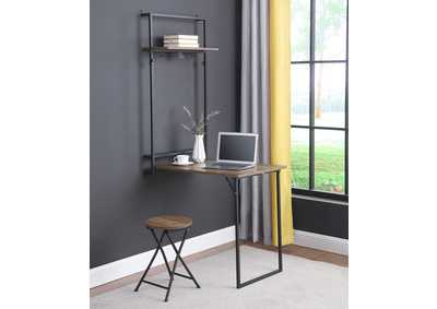 Image for Riley Foldable Wall Desk with Stool Rustic Oak and Sandy Black