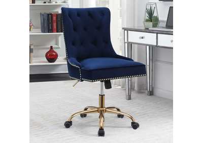 Bowie Upholstered Office Chair with Nailhead Blue and Brass