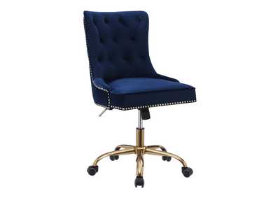 Image for Upholstered Office Chair with Nailhead Blue and Brass