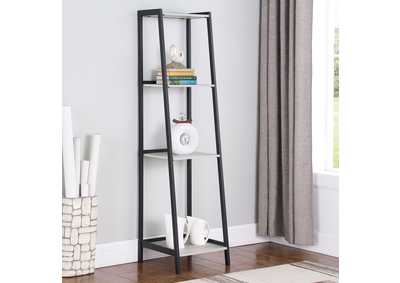 Image for Pinckard 4-shelf Ladder Bookcase Grey Stone Herringbone and Black
