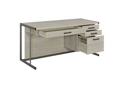 Loomis 4-drawer Rectangular Office Desk Whitewashed Grey and Gunmetal,Coaster Furniture