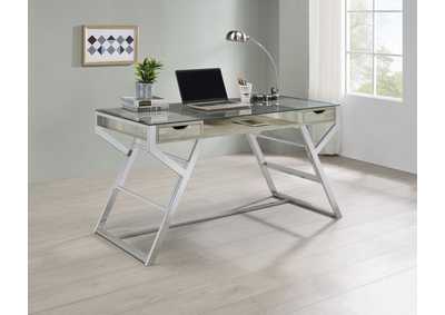 Emelle 2-Drawer Glass Top Writing Desk Grey Driftwood And Chrome