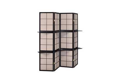 4-panel Folding Screen with Removable Shelves Tan and Cappuccino