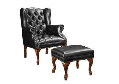 Roberts Button Tufted Back Accent Chair with Ottoman Black and Espresso