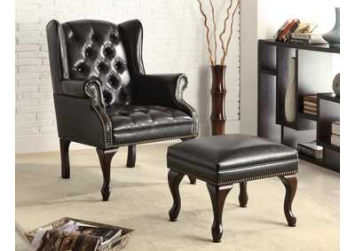 Button Tufted Back Accent Chair with Ottoman Black and Espresso,Coaster Furniture