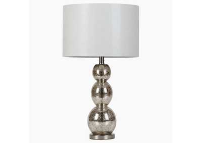 Drum Shade Table Lamp White and Antique Silver