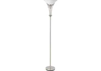 Image for Archie Floor Lamp with Frosted Ribbed Shade Brushed Steel