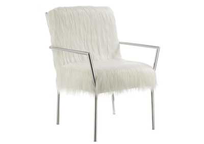Faux Sheepskin Upholstered Accent Chair With Metal Arm White