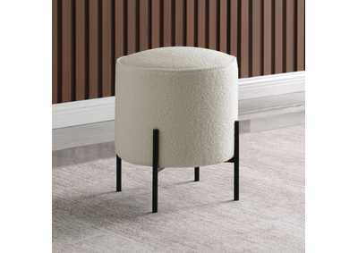 Basye Round Upholstered Ottoman Beige and Matte Black