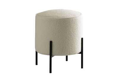 Image for Round Upholstered Ottoman Beige and Matte Black