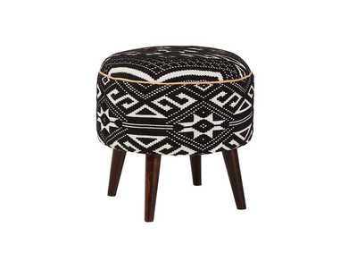 Image for Camila Round Upholstered Ottoman Black And White