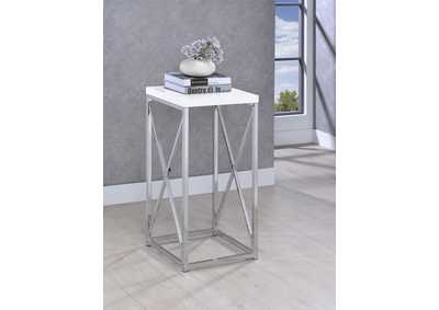 Image for Edmund Accent Table with X-cross Glossy White and Chrome