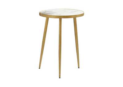 Acheson Round Accent Table White and Gold,Coaster Furniture