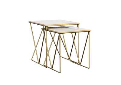 Image for 2-Piece Nesting Table Set White And Gold