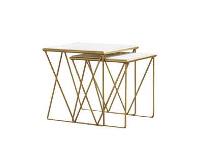 2-piece Nesting Table Set White and Gold