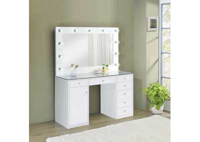 Image for 7-Drawer Glass Top Vanity Desk With Lighting White