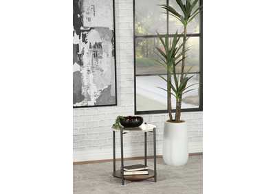 Noemie Round Accent Table with Marble Top White and Gunmetal