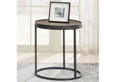 Rodrigo Round End Table Weathered Elm and Gunmetal