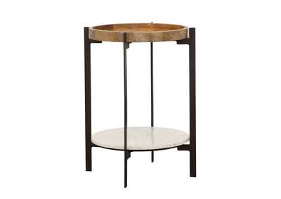 Image for Adhvik Round Accent Table with Marble Shelf Natural and Black