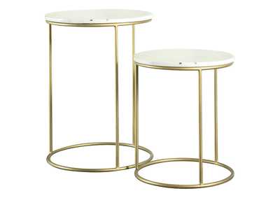 Vivienne 2-piece Round Marble Top Nesting Tables White and Gold