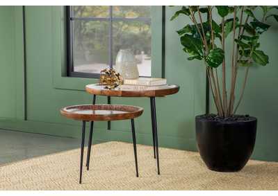 Image for Nuala 2-piece Round Nesting Table with Tripod Tapered Legs Honey and Black