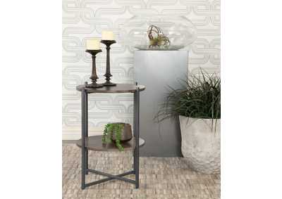 Axel Round Accent Table with Open Shelf Natural and Gunmetal