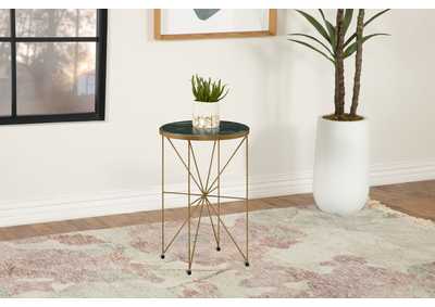 Image for Eliska Round Accent Table with Marble Top Green and Antique Gold