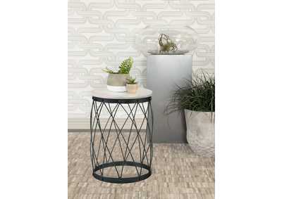Image for Tereza Round Accent Table with Marble Top White and Black