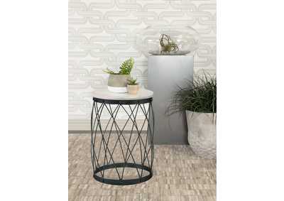 Tereza Round Accent Table with Marble Top White and Black