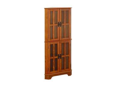 Coreosis 4-Shelf Corner Curio Cabinet Golden Brown