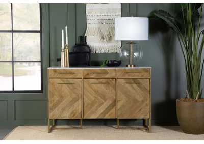 Keaton 3-door Accent Cabinet with Marble Top Natural and Antique Gold