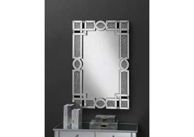 Interlocking Wall Mirror with Iridescent Panels and Beads Silver