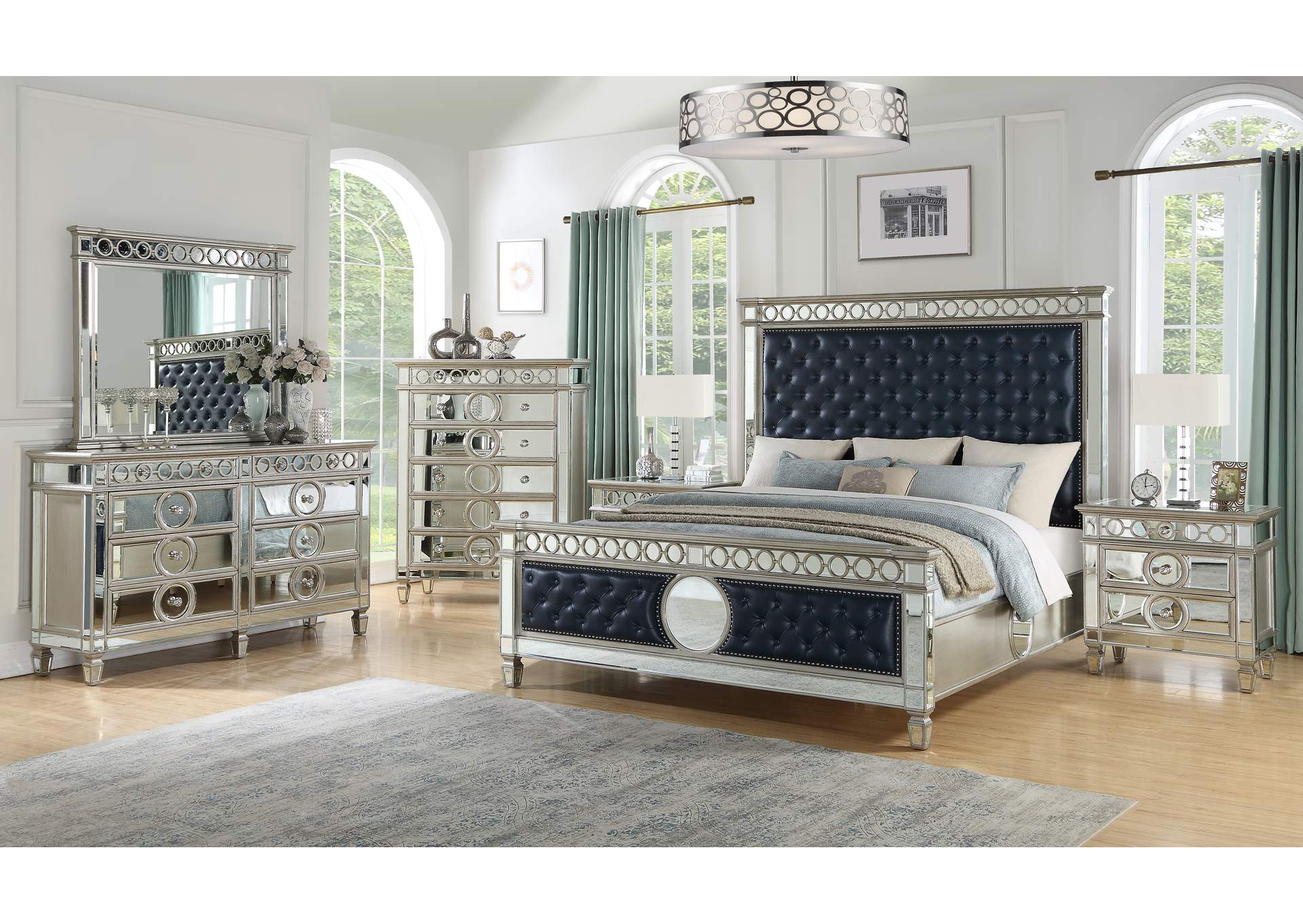 Brooklyn Silver Queen Bedroom Set Bed, Silver Dresser With Mirror And Nightstand Set Of 2