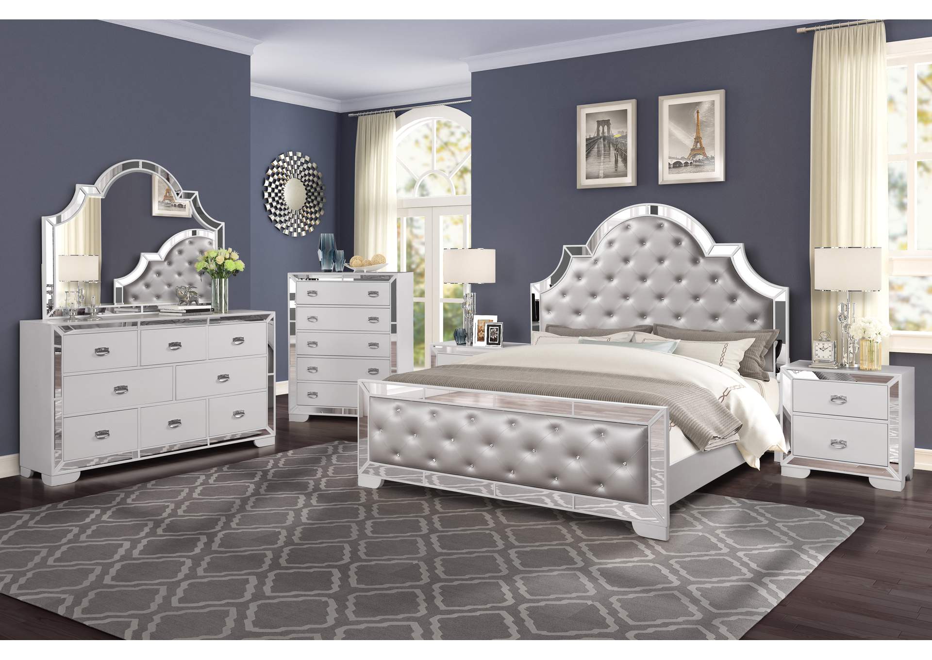 Grand Gloria White Queen Bedroom Set, White Bedroom Dresser And Nightstand Set