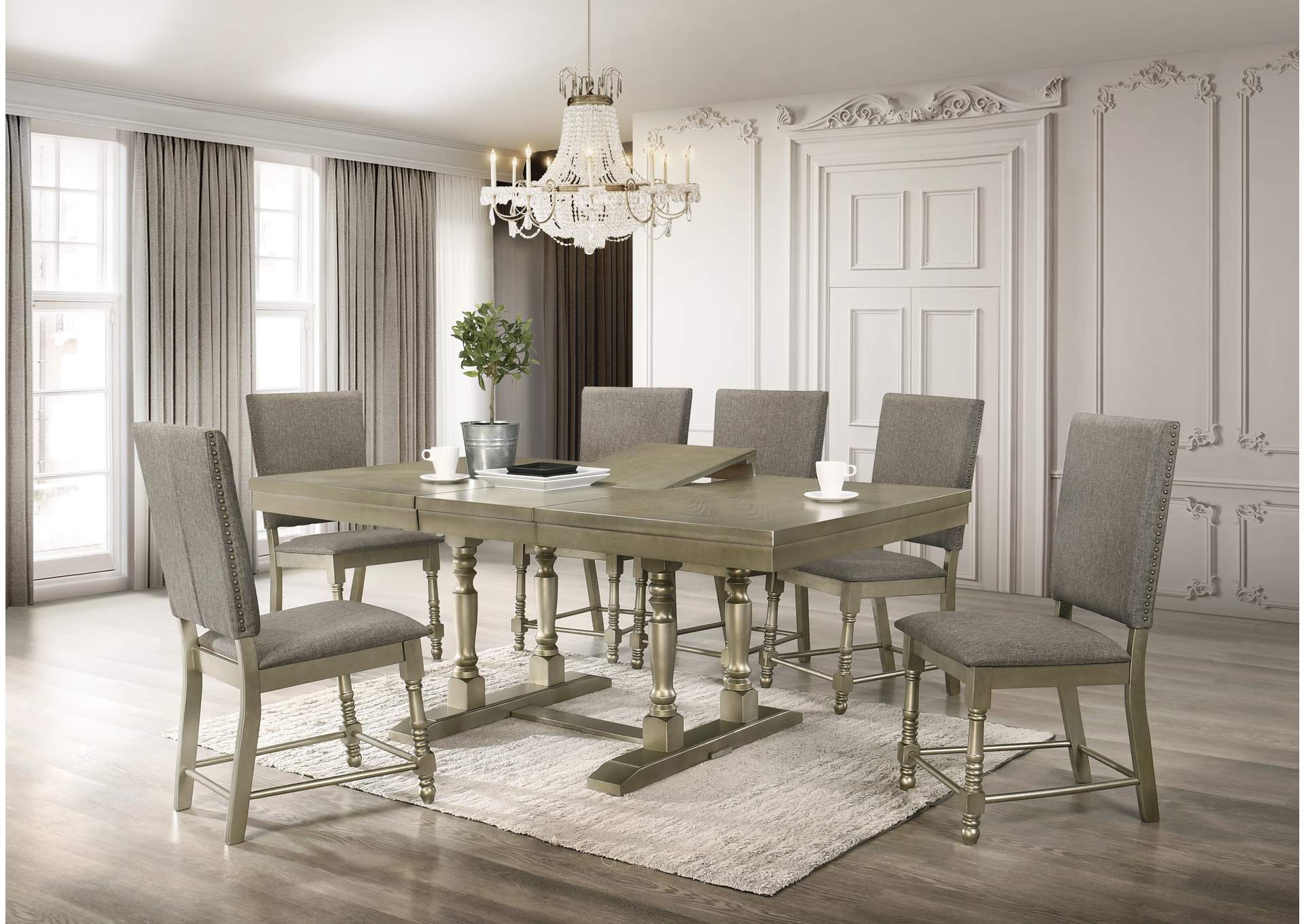 Eden Gold & Gray 7 Piece Dining Set -Table W/ 6 Side Chairs,Cosmos Furniture