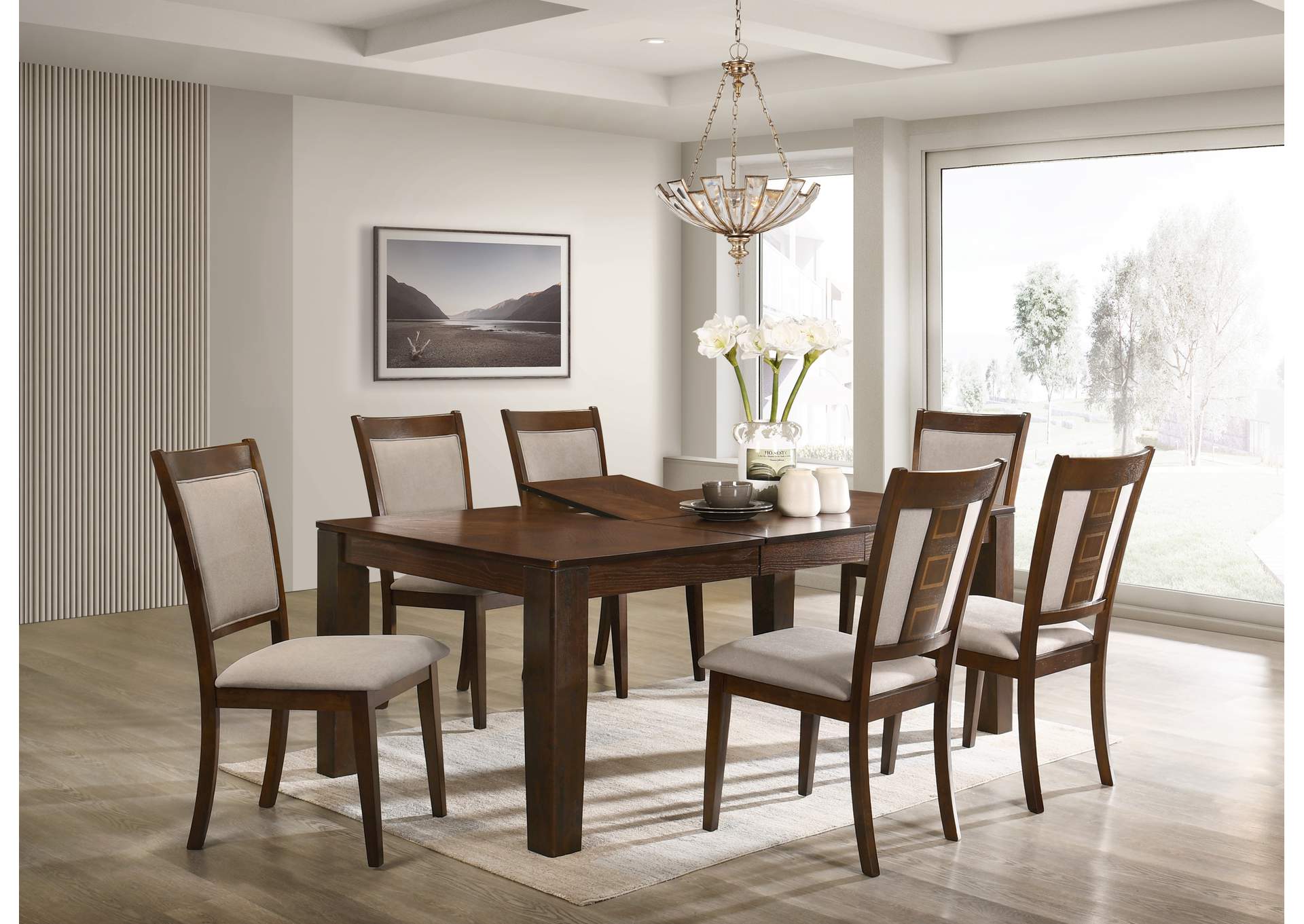 Milton Espresso & Beige 7 Piece Dining Set -Table W/ 6 Side Chairs,Cosmos Furniture