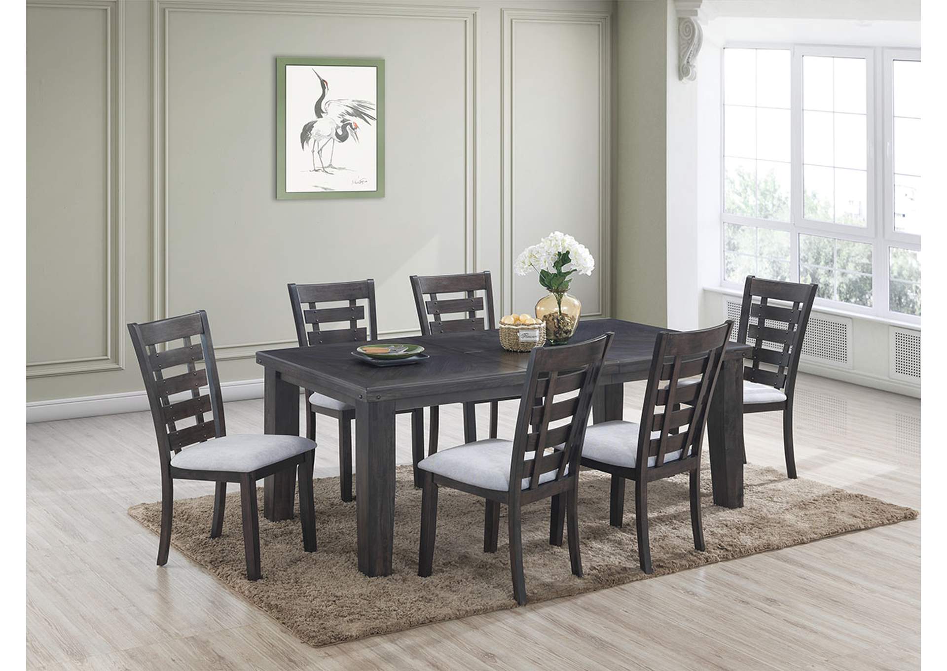 Bailey Gray 7 Piece Dining Set -Table W/ 6 Side Chairs,Cosmos Furniture