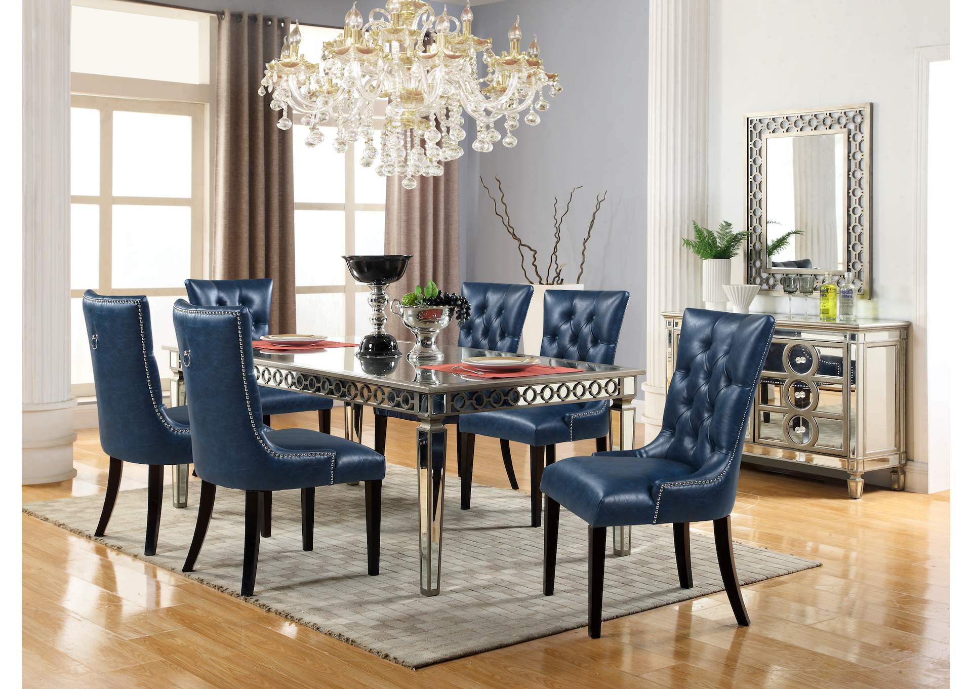 Brooklyn Silver 7 Piece Dining Set -Table W/ 6 Side Chairs,Cosmos Furniture