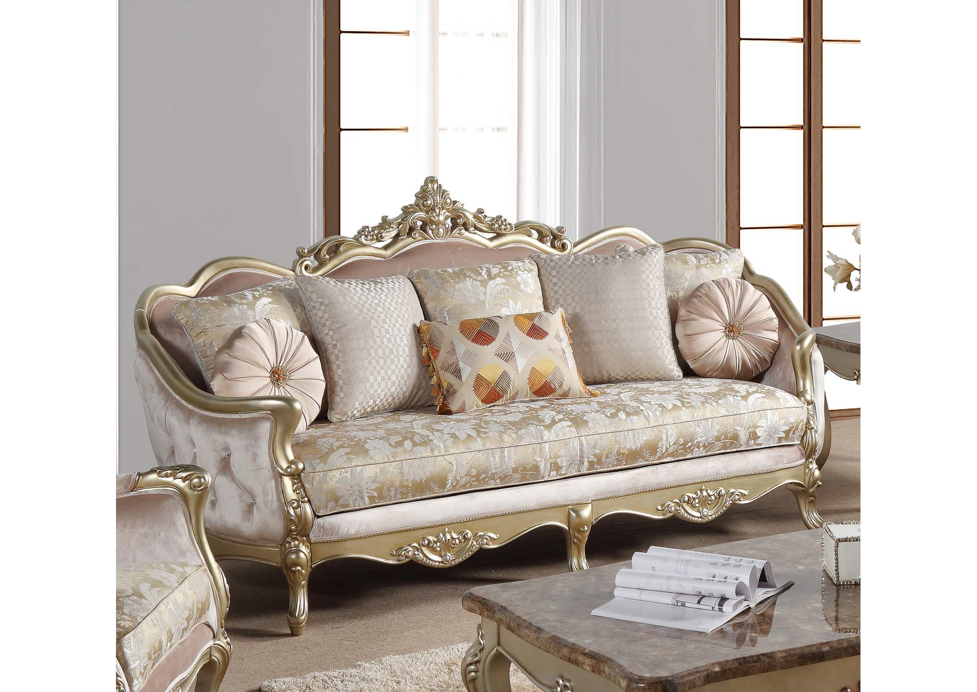 Cosmos Furniture Diana Traditional Style Sofa In Champagne Finish Wood Best Buy Furniture And Mattress