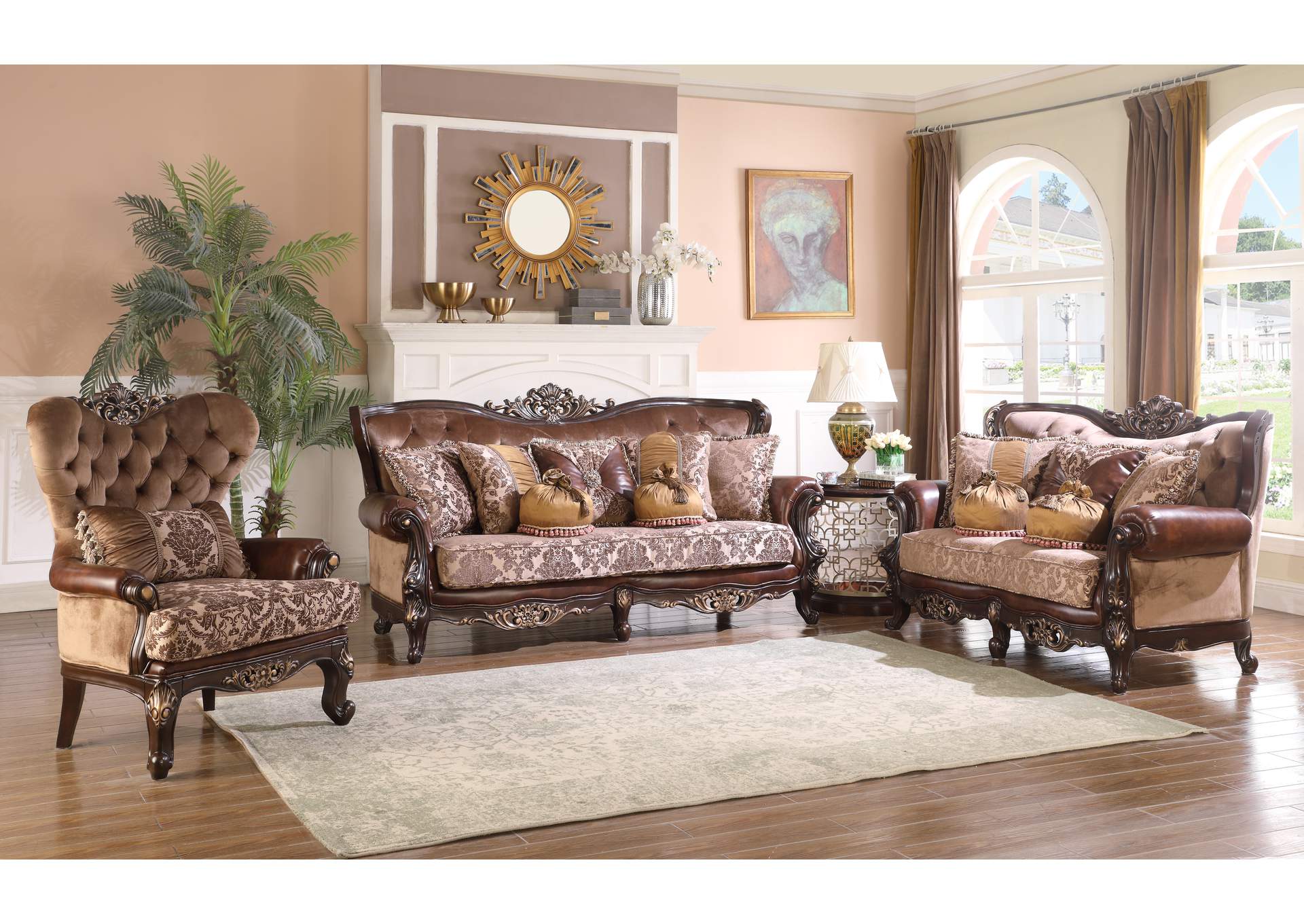 Phoenix Cherry 3 Piece Living Room Set - Sofa, Loveseat, Armchair,Cosmos Furniture