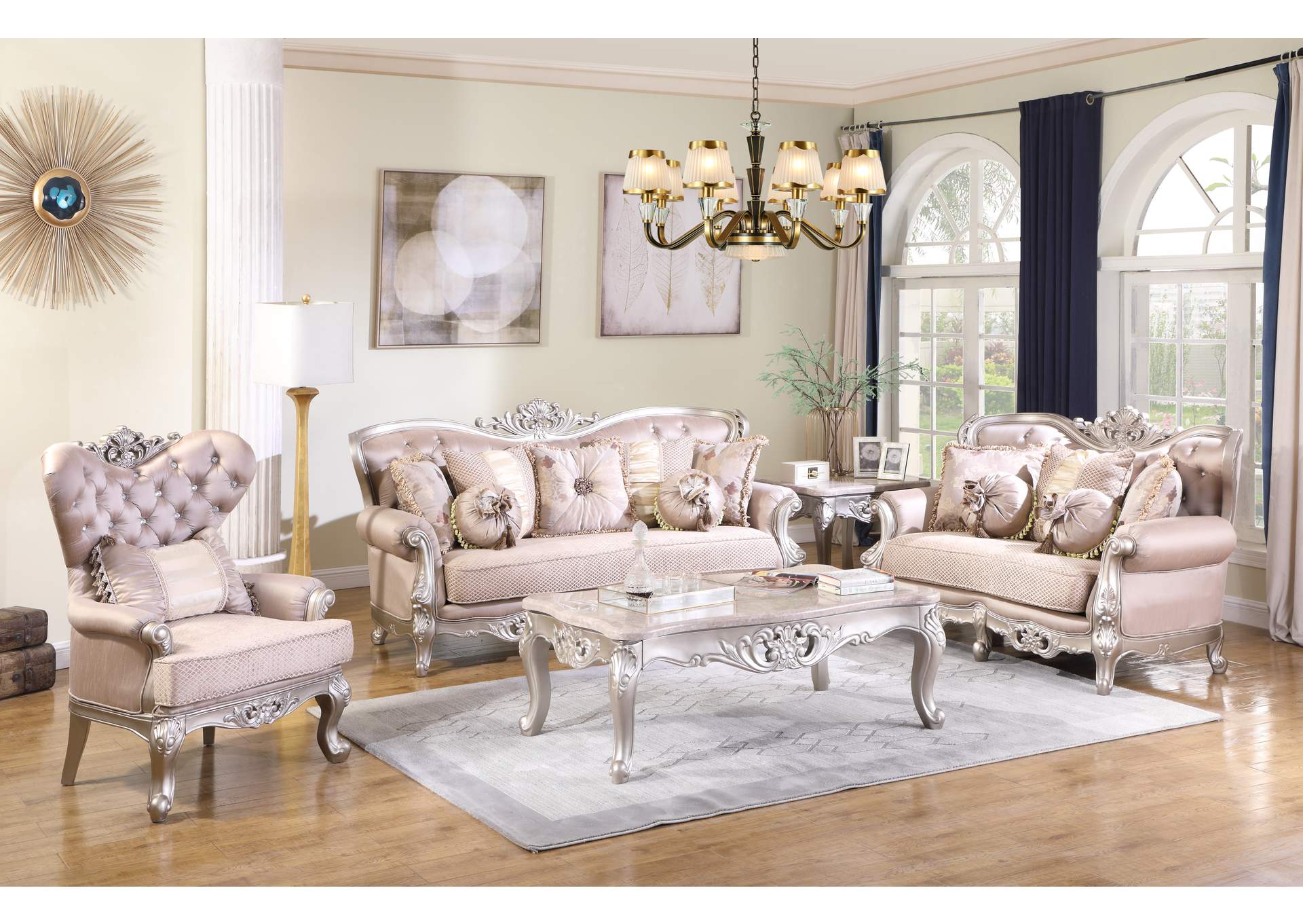 Daisy Pearl 3 Piece Living Room Set - Sofa, Loveseat, Armchair,Cosmos Furniture