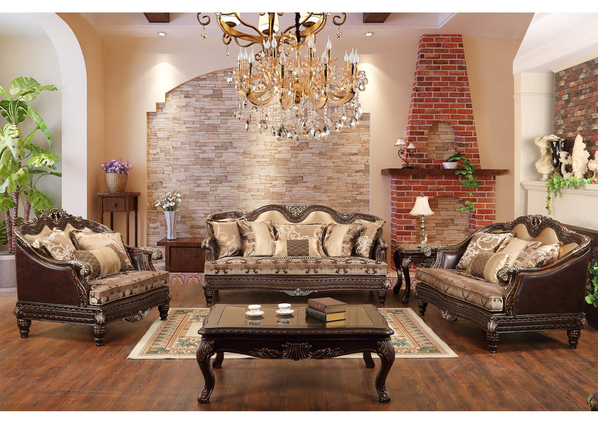 Alexa Cherry 3 Piece Living Room Set - Sofa, Loveseat, Armchair,Cosmos Furniture